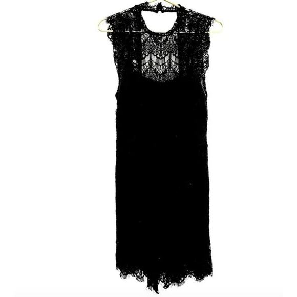 NEW FP FREE PEOPLE Black LBD Bodycon Lace Open Back High Neck Mini Slip Dress L - Picture 12 of 12